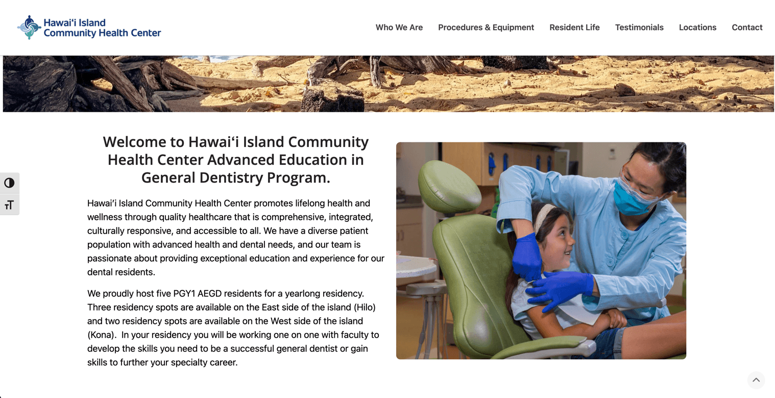 Screenshot of https://hawaiidentalresidency.com/.com homepage